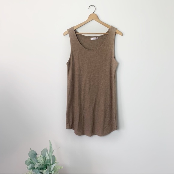 [LOGO Lori Goldstein] Layers Brown Camel Waffle Knit Sleeveless Basic Dress - Picture 1 of 7